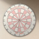 Personalized Family Name Custom Pink Game Room  Dartboard<br><div class="desc">Add a pop of personality to your game room with this personalized pink coral dartboard, customized with your family name and established year. The warm coral-pink palette brings a playful, modern twist to a classic dartboard design—perfect for lake houses, beach homes, Palm Springs–inspired spaces, and stylish game rooms. Both functional...</div>