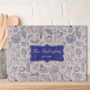 Personalized Family Name Cute Hand Drawn Food Cutting Board