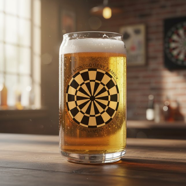 Personalized Family Name Gold Black Dartboard Can Glass (Personalized Family Name Gold Black Dartboard Can Glass)