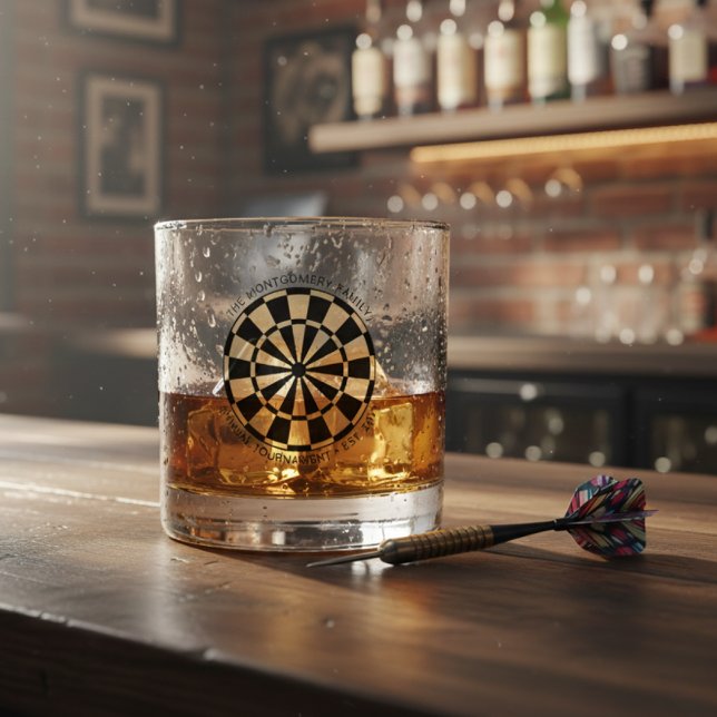 Personalized Family Name Gold Black Dartboard Whiskey Glass (Personalized Family Name Gold Black Dartboard Whiskey Glass)