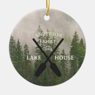 Personalized Family Name Lake House Ceramic Tree Decoration