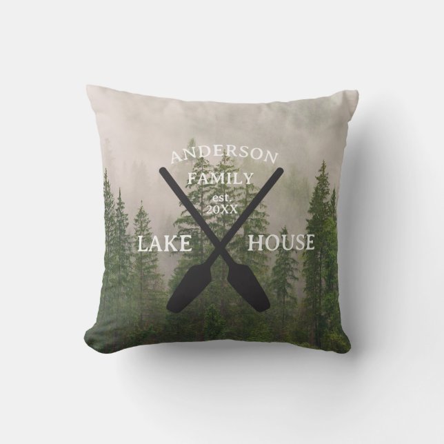 Personalized Family Name Lake House  Cushion (Front)