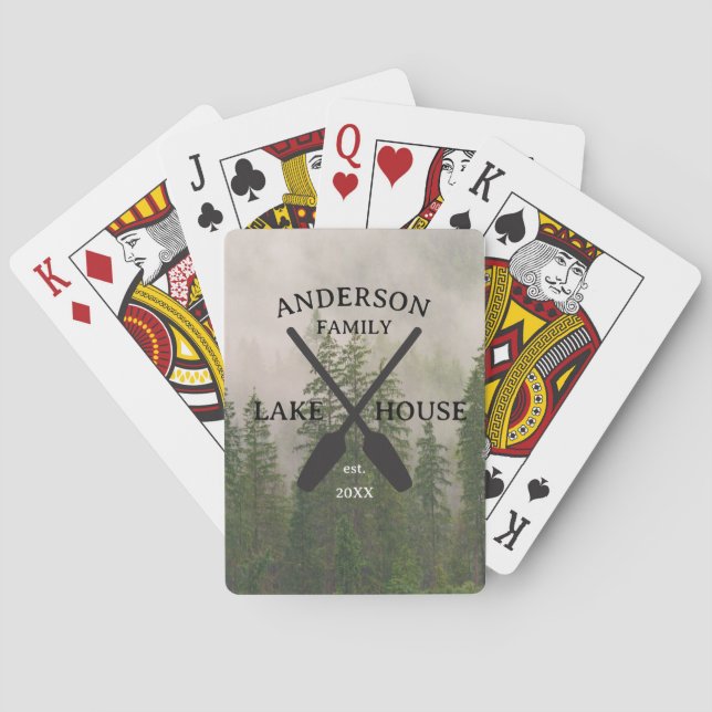Personalized Family Name Lake House  Playing Cards (Back)