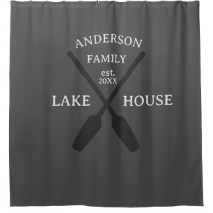 Personalized Family Name Lake House Shower Curtain