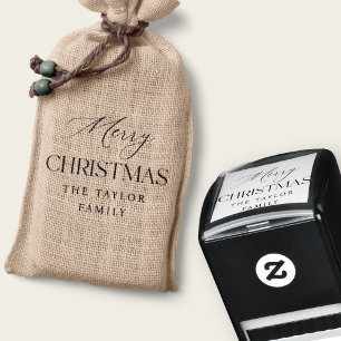 Personalized Family Name Merry Christmas Script Self-inking Stamp