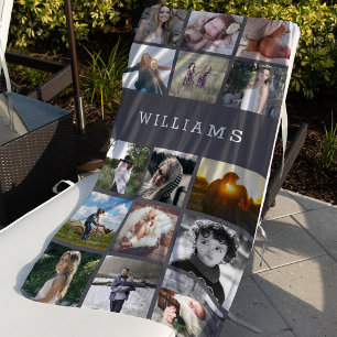 Personalized Family Name Photo Collage Beach Towel