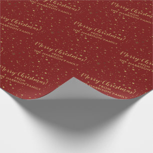 Personalized Family Name Red Gold Merry Christmas Wrapping Paper