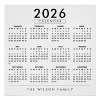 Personalized Family Name Wall Calendar 2026