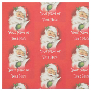 Personalized Family Name Winking Santa Christmas Fabric