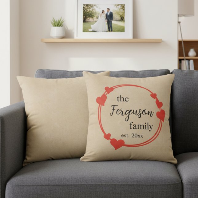 Personalized Family Name with Wedding Year Cushion (Romantic personalized wedding gift idea - romantic family name throw pillow.)