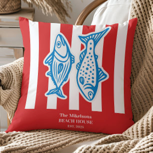 Personalized Family Nautical Red Sardine Stripes Cushion