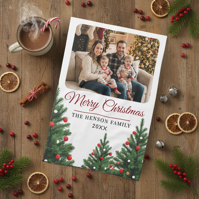 Personalized Family Photo Christmas Tree Tea Towel (Creator Uploaded)
