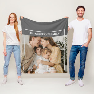 Personalized Family Photo Custom Family Name Fleece Blanket