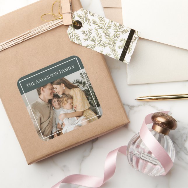 Personalized Family Photo | Custom Family Name  Square Sticker (Gifting)