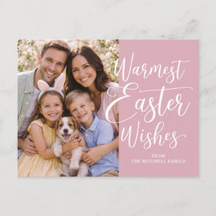 Personalized Family Photo Happy Easter Blush Pink Postcard