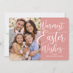 Personalized Family Photo Happy Easter Coral Pink Holiday Card