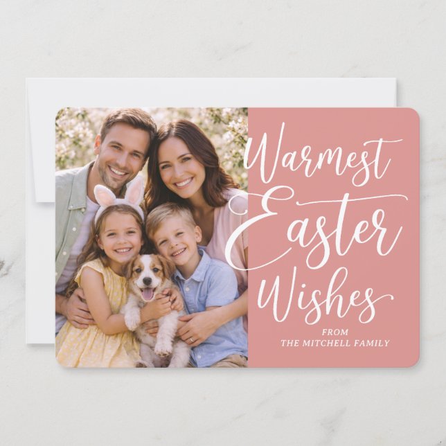 Personalized Family Photo Happy Easter Coral Pink Holiday Card (Front)