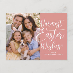 Personalized Family Photo Happy Easter Coral Pink Postcard