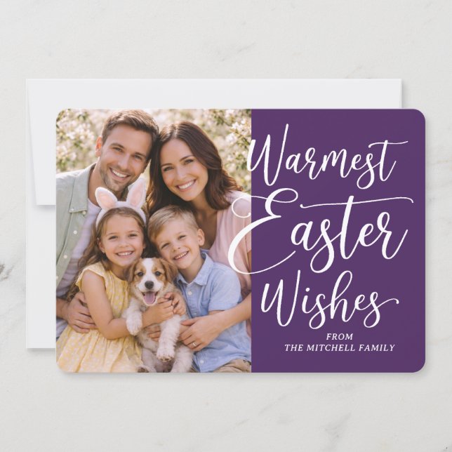 Personalized Family Photo Happy Easter Dark Purple Holiday Card (Front)