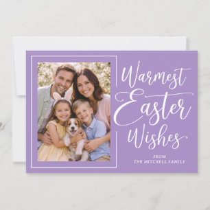 Personalized Family Photo Happy Easter On Purple Holiday Card