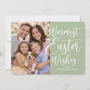 Personalized Family Photo Happy Easter Sage Green Holiday Card