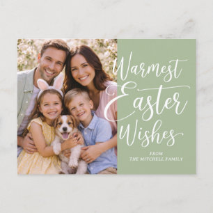 Personalized Family Photo Happy Easter Sage Green Postcard
