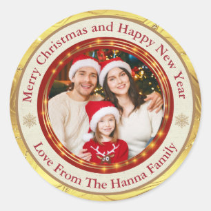 Personalized Family Photo Merry Christmas Classic Round Sticker