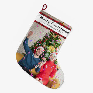 Personalized Family Photo & Name Elegant Large Christmas Stocking