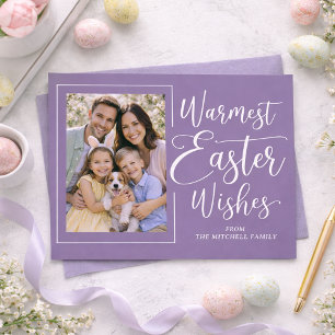 Personalized Family Photo On Violet Purple Easter Postcard
