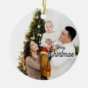 Personalized Family Photo Ornament with Cat