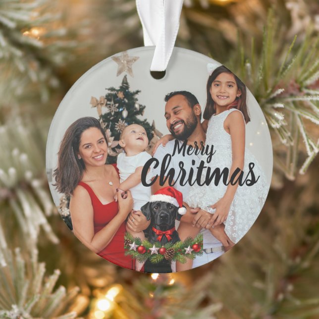 Personalized Family Photo Ornament with Dog (Tree)