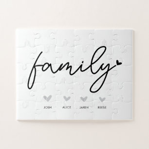 Personalized Family Puzzle Game Cute Hearts & Name