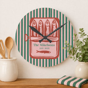 Personalized Family Retro Sardine Tin Stripes Round Clock