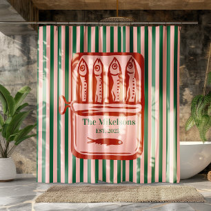 Personalized Family Retro Sardine Tin Stripes Shower Curtain