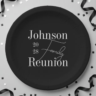 Personalized Family Reunion Black and White Party Paper Plate
