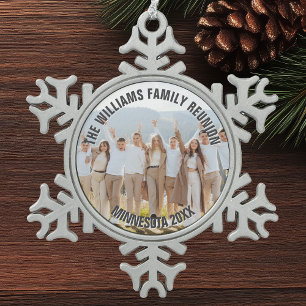 Personalized Family Reunion Photo 2025 Snowflake Pewter Christmas Ornament