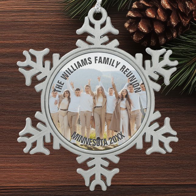 Personalized Family Reunion Photo 2025 Snowflake Pewter Christmas Ornament (Creator Uploaded)