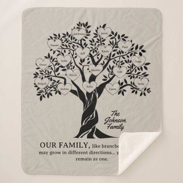Personalized Family Tree Black And Tan Sherpa Blanket (Front)