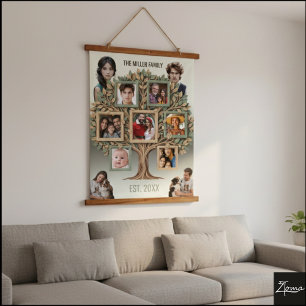Personalized Family Tree Photo Wall Scroll Hanging Tapestry