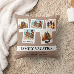 Personalized Family Vacation Modern Snapshot Style Cushion