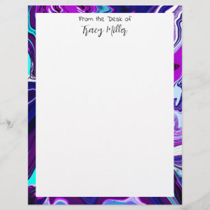 Personalized Fancy Fluid Art Purple and Blue Custom Letterhead