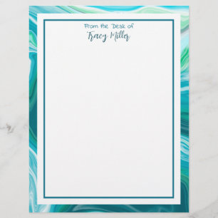 Personalized Fancy Teal and Blue Marble Custom Letterhead