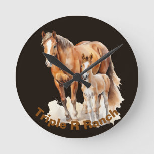 Personalized Farmhouse Horse & Baby. Horse Lovers Round Clock