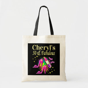 PERSONALIZED FASHIONISTA 50TH BIRTHDAY TOTE BAG