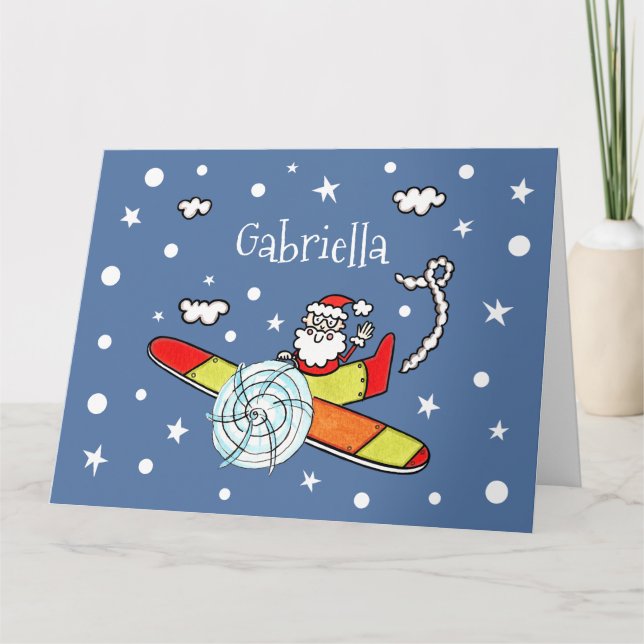 Personalized Father Christmas Santa Claus Airplane Card (Front)