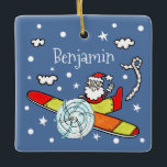 Personalized Father Christmas Santa Claus Airplane Ceramic Ornament<br><div class="desc">This wonderful illustration by Helen McCartney Designs features Father Christmas flying in a colorful plane.</div>