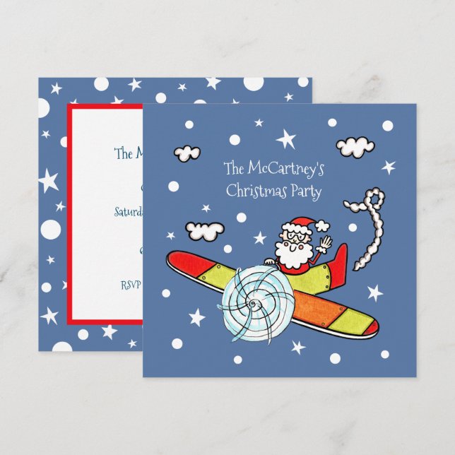 Personalized Father Christmas Santa Claus Airplane Invitation (Front/Back)