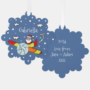 Personalized Father Christmas Santa Claus Airplane Tree Decoration Card