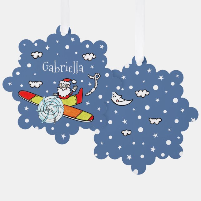 Personalized Father Christmas Santa Claus Airplane Tree Decoration Card (Front/Back)