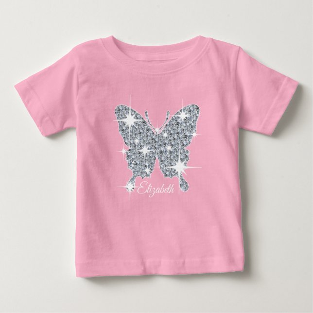 personalized faux diamond sparkle butterfly baby T-Shirt (Front)